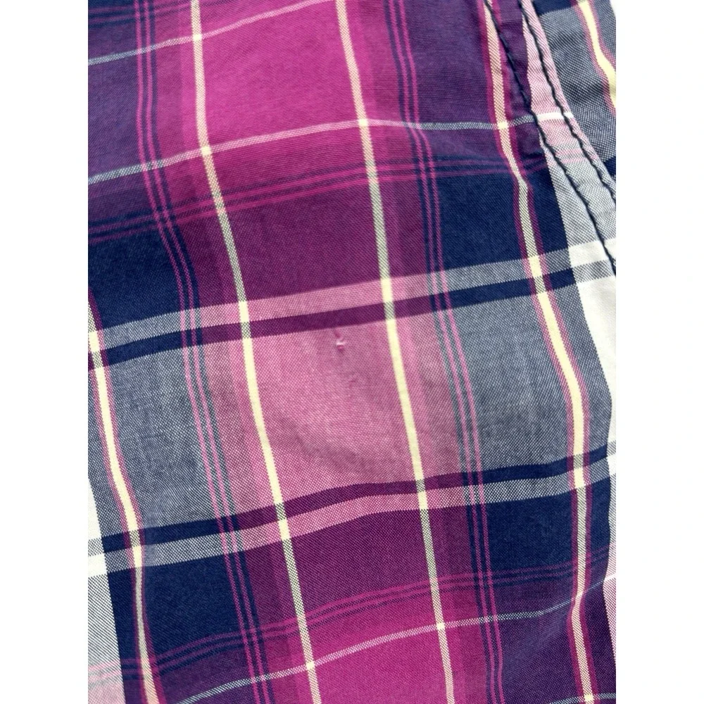 Esprit Mens W33 Plaid Cargo Shorts Pink Navy Cotton Drawstring Y2K